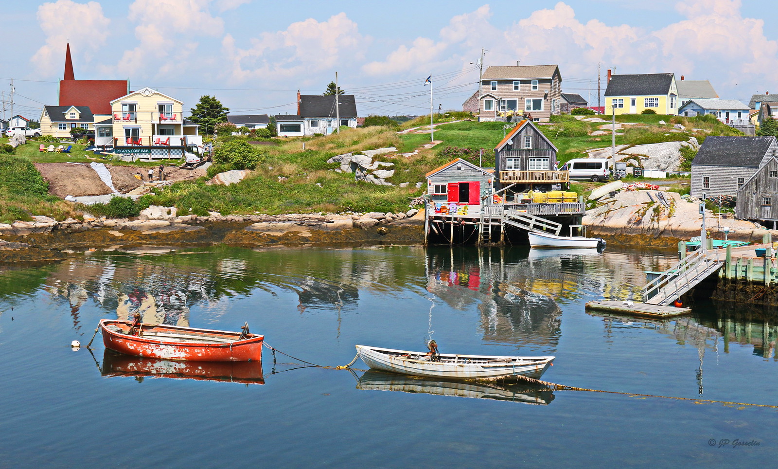 Scenic coastal view with a small village in Nova Scotia