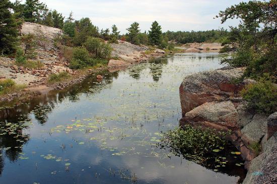 Key River, Northern Ontario: A boat on a serene river surrounded by forests.
