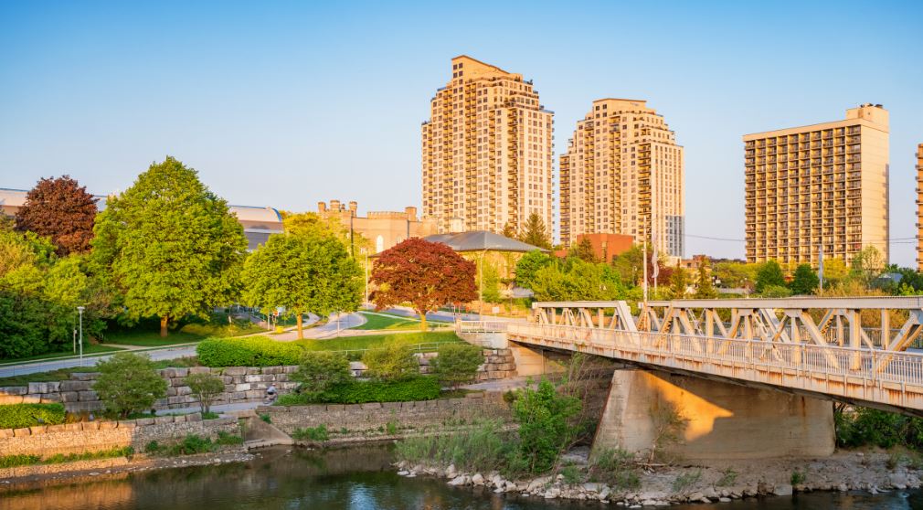 London, Ontario cityscape with buildings and green space.